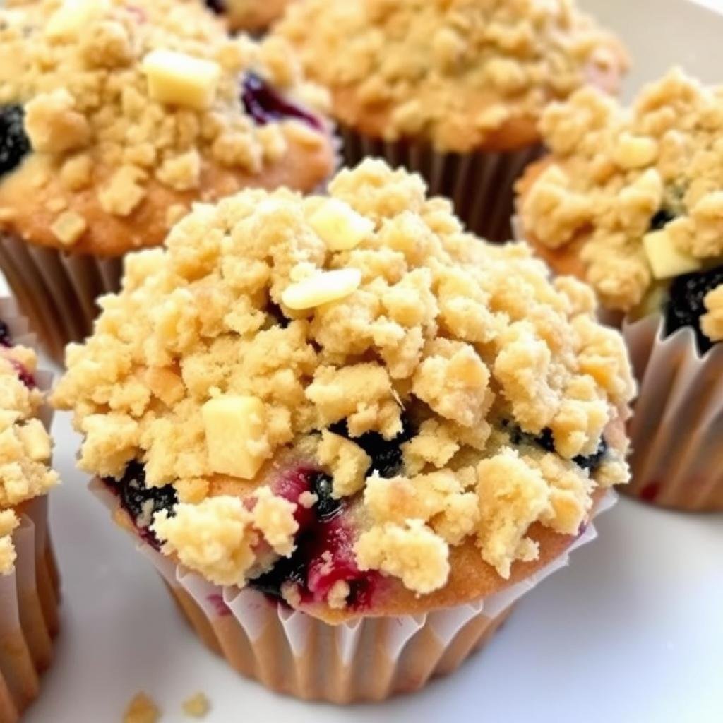 Strawberry shortcake blueberry muffins with crumbly streusel topping