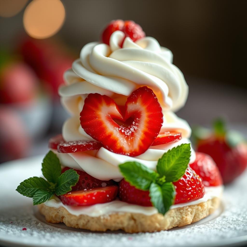 Strawberry shortcake dessert decorated to resemble the Strawberry Shortcake character