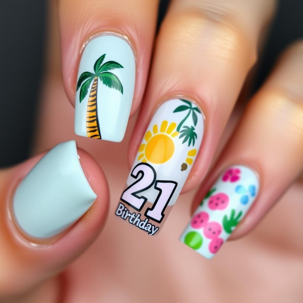 Summer tropical 21st birthday nails