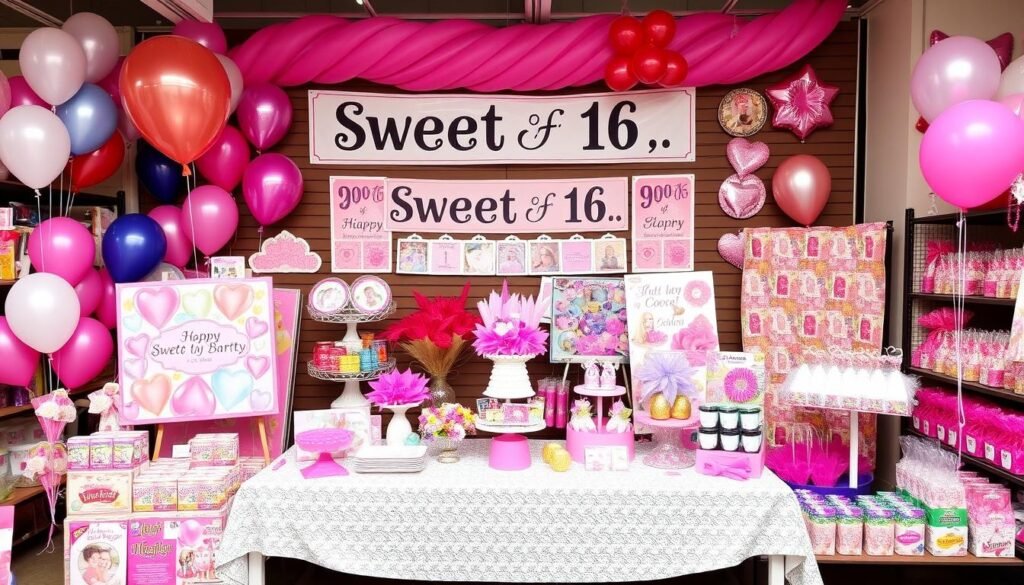Sweet 16 decoration shopping collection with various themed items and supplies Sweet 16 decoration shopping collection with various themed items and supplies