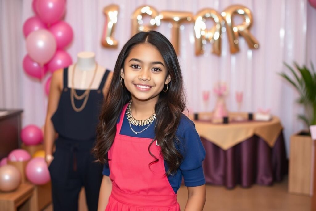 Teen girl wearing stylish jumpsuit for her 17th birthday