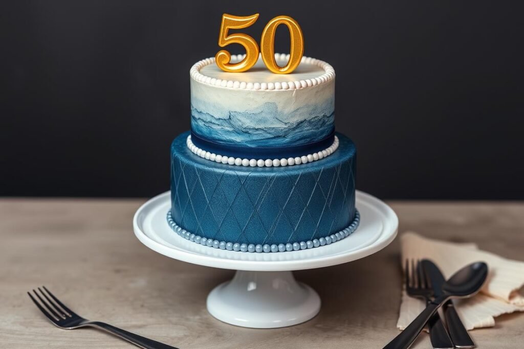 Two-tier 50th birthday cake for men serving a medium-sized party
