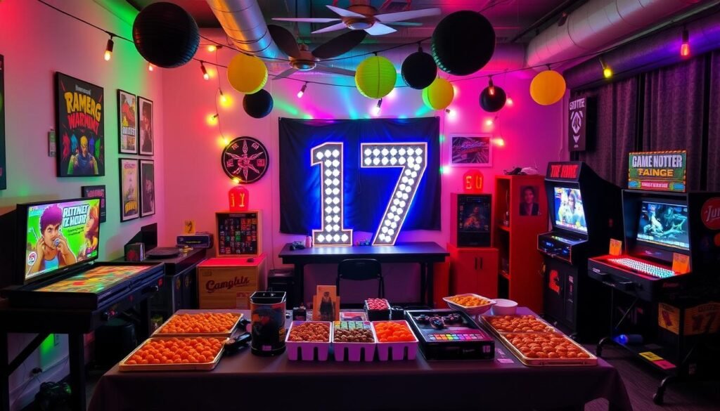 Ultimate game night 17th birthday theme with board games, video games, and interactive gaming stations Ultimate game night 17th birthday theme with board games, video games, and interactive gaming stations