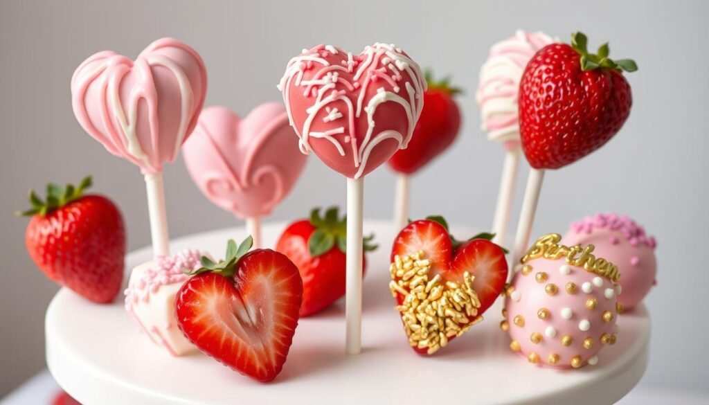 Various decorated strawberry cake pops for different occasions