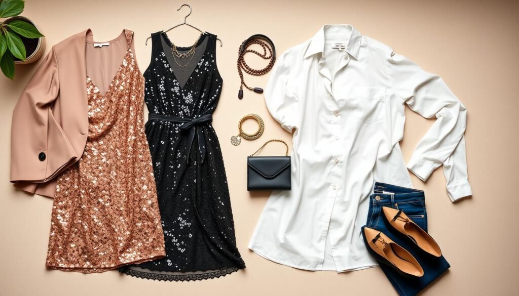 Various outfit options laid out for 23 birthday photoshoot