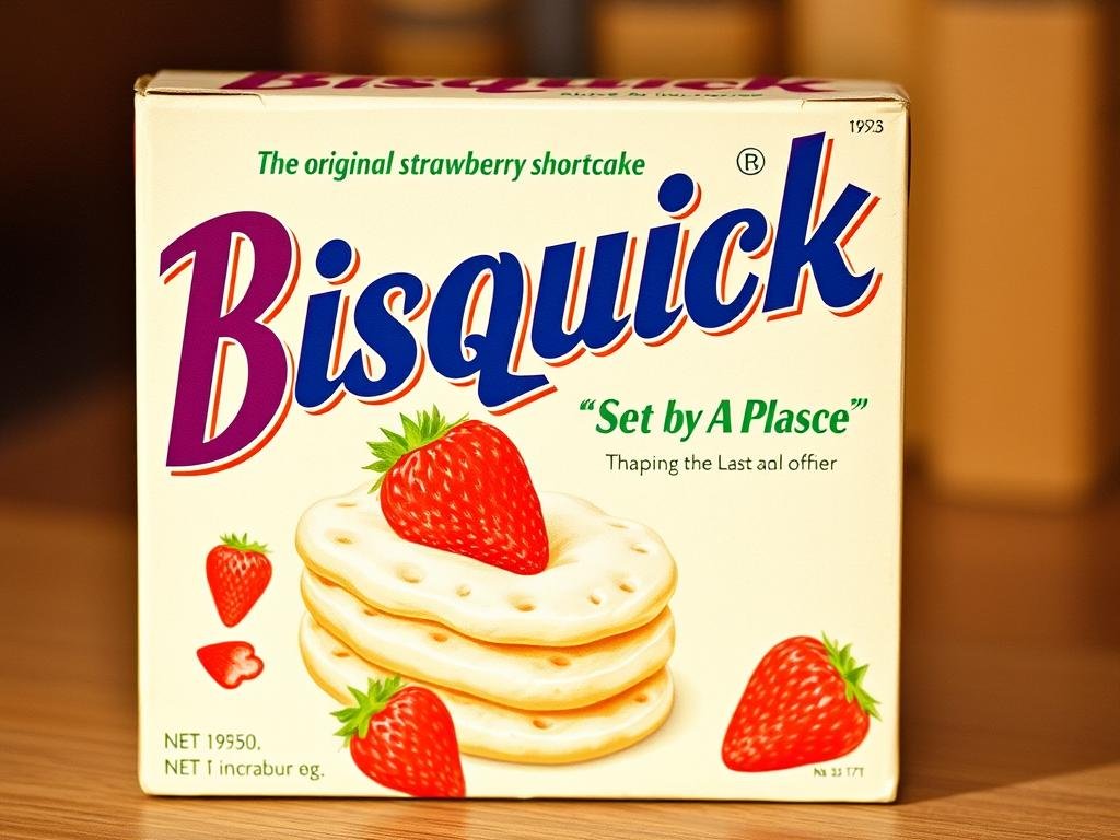 Vintage Bisquick box featuring the original strawberry shortcake recipe from the 1950s