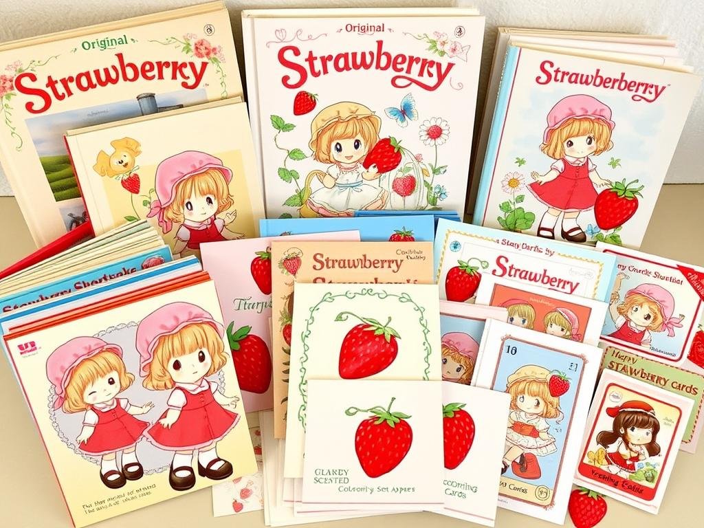 Vintage Strawberry Shortcake books, cards, and stationery items