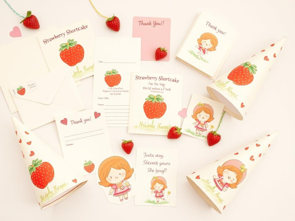 Vintage Strawberry Shortcake party invitations and paper goods from the 1980s