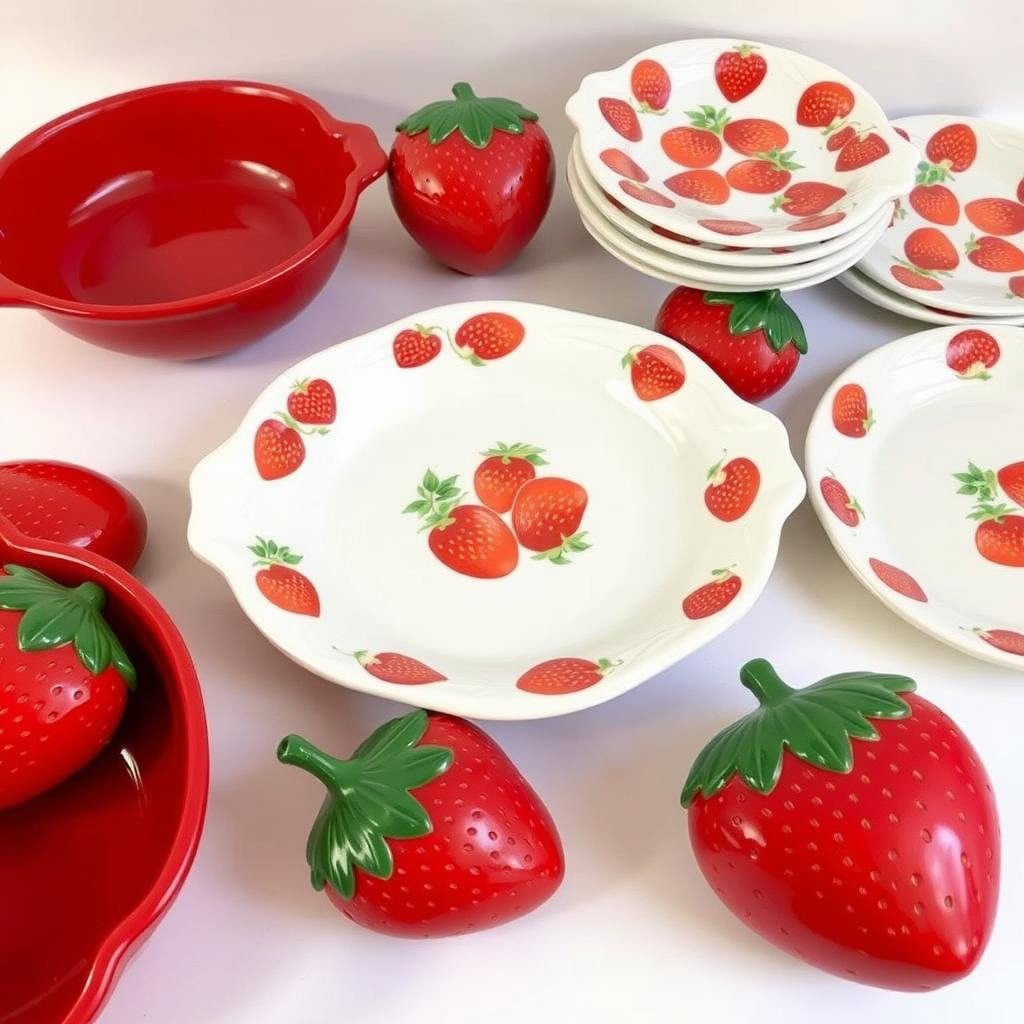 Vintage strawberry-shaped serving dishes and bakeware for strawberry shortcake