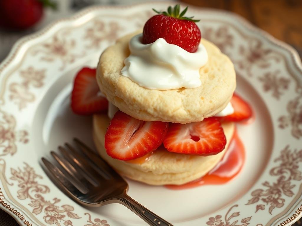 Vintage-style strawberry shortcake with traditional biscuits Vintage-style strawberry shortcake with traditional biscuits