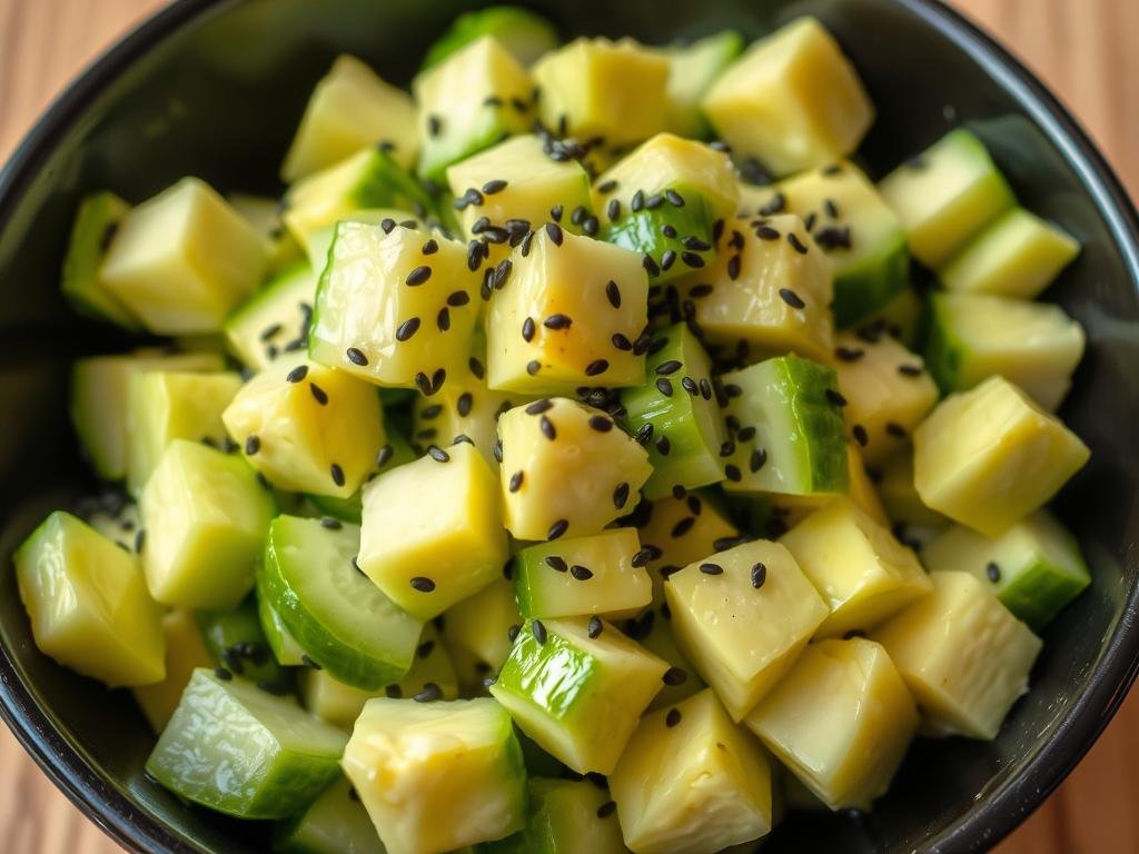 Viral cucumber salad with added avocado chunks