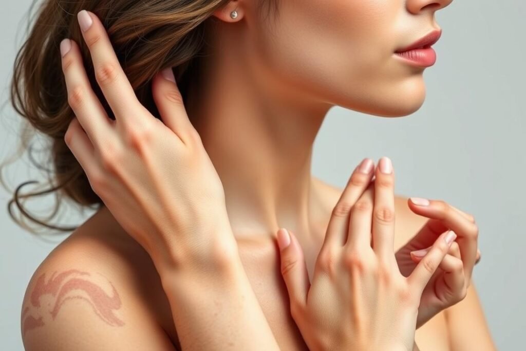 Woman demonstrating elegant hand poses for 25th birthday photoshoot