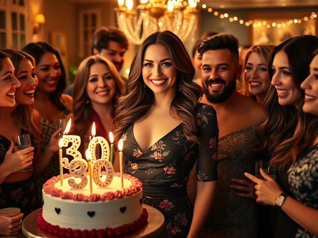 Woman feeling confident in her 30th birthday outfit with friends