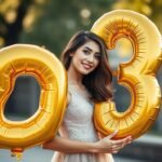 23 Birthday Photoshoot: Creative Ideas to Capture Your Special Day Woman in elegant dress posing with '23' gold balloons for her 23 birthday photoshoot