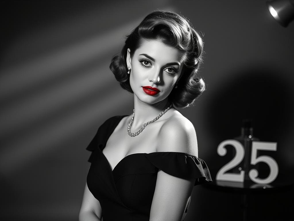 Woman in vintage Hollywood style for 25th birthday photoshoot