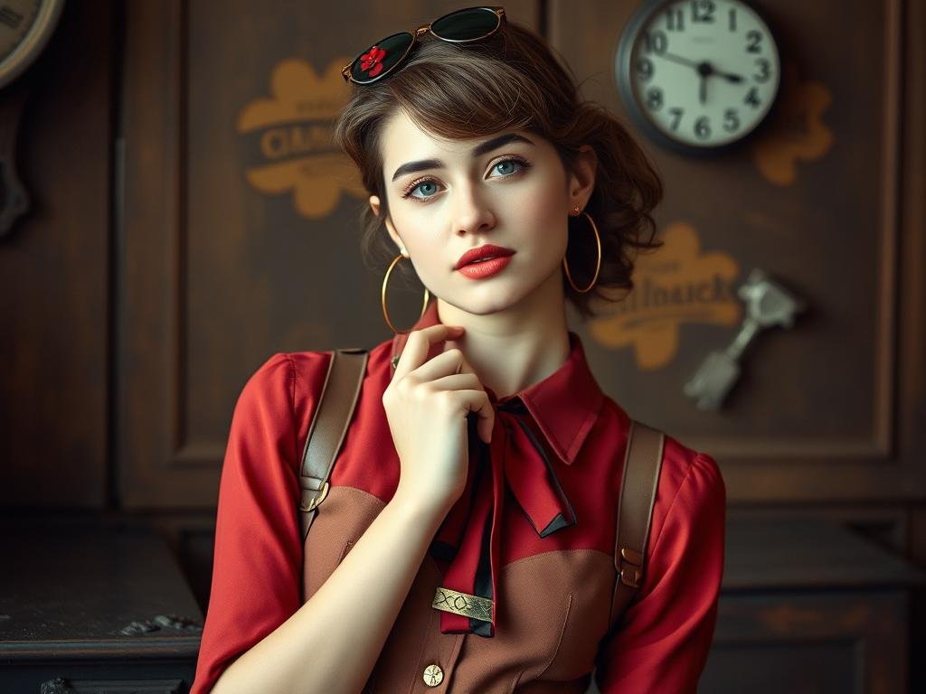 Young woman in vintage-inspired outfit for 19th birthday photoshoot
