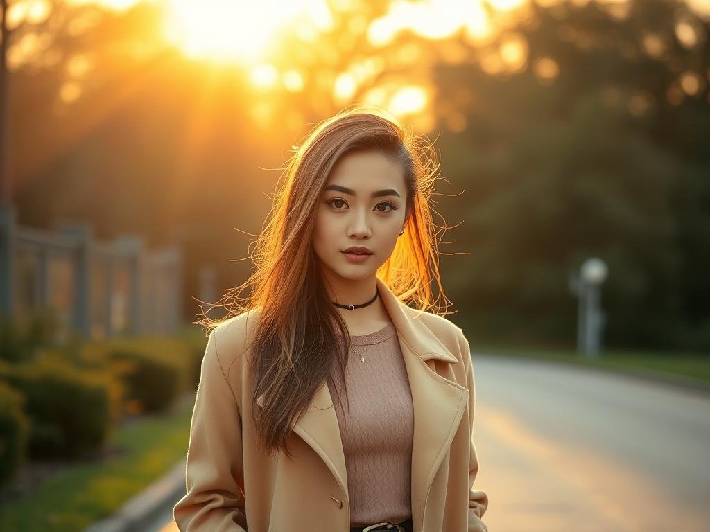 Young woman posing during golden hour for her 20th birthday photoshoot Young woman posing during golden hour for her 20th birthday photoshoot