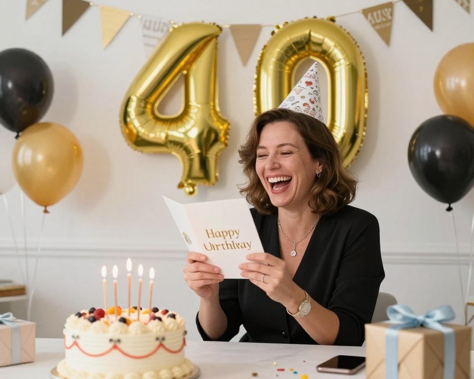 A 40th birthday celebration with humorous over-the-hill decorations and laughter