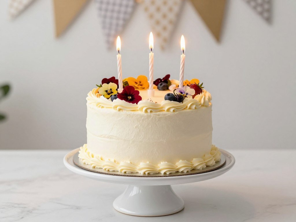 A beautifully decorated personal birthday cake with candles for a happy birthday to me celebration A beautifully decorated personal birthday cake with candles for a happy birthday to me celebration