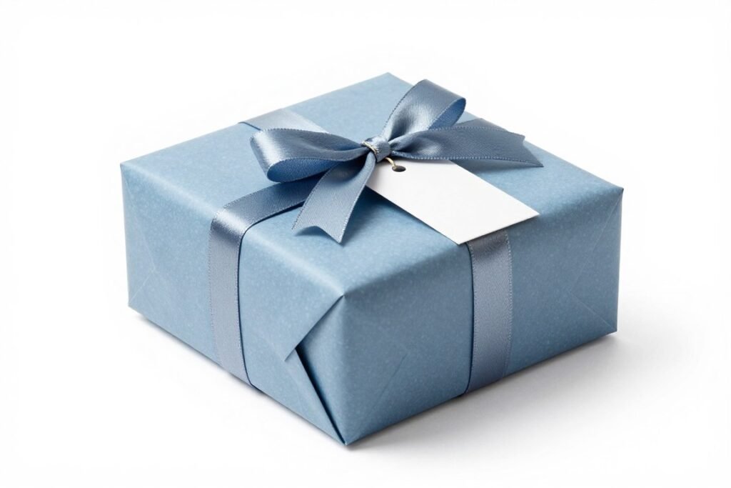 A beautifully wrapped birthday gift with a ribbon