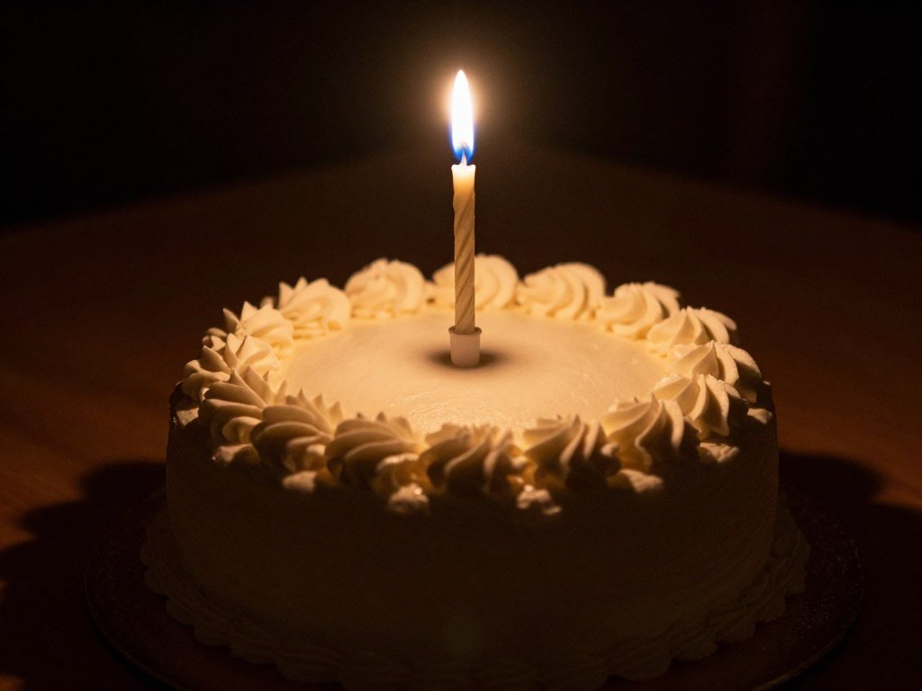 A birthday cake with a single candle for a happy birthday in heaven celebration A birthday cake with a single candle for a happy birthday in heaven celebration