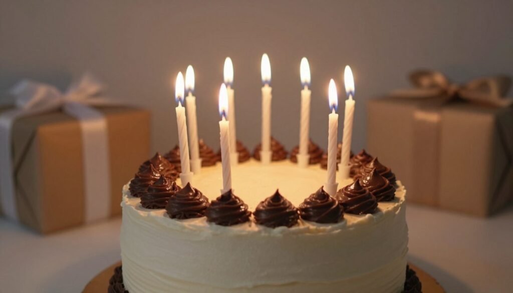 A birthday cake with candles for husband's celebration A birthday cake with candles for husband's celebration