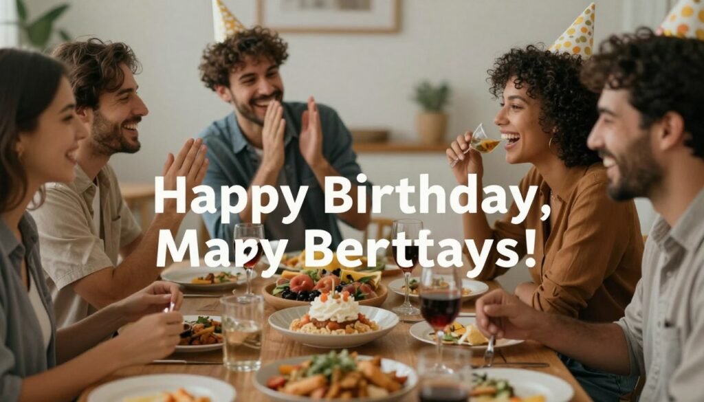 A birthday celebration scene with people sharing joy and laughter, representing the happiness that thoughtful birthday messages can bring