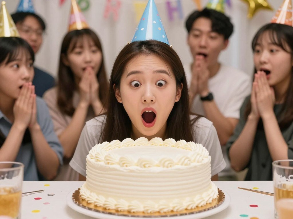A cake with a funny surprise element being presented at a birthday party