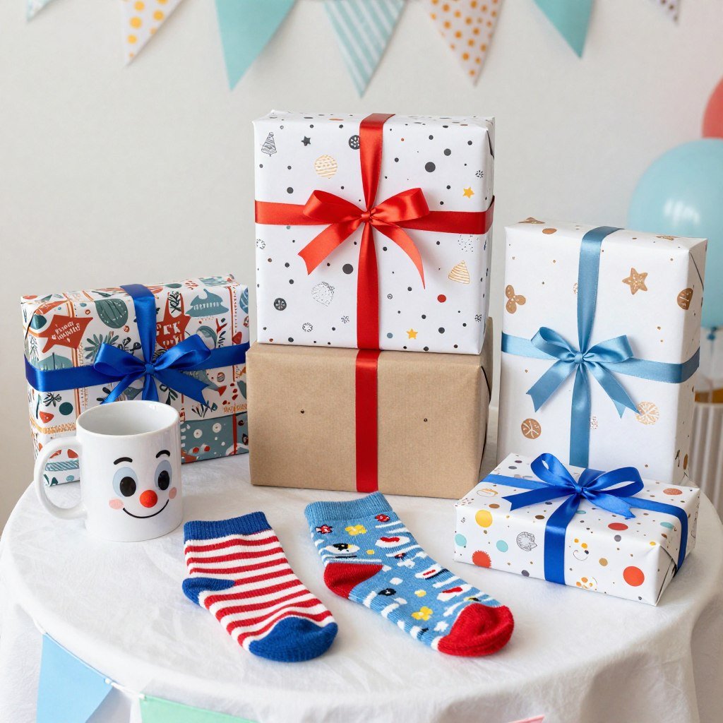 A collection of funny birthday gifts arranged in a display, representing happy birthday funny humorous gift ideas