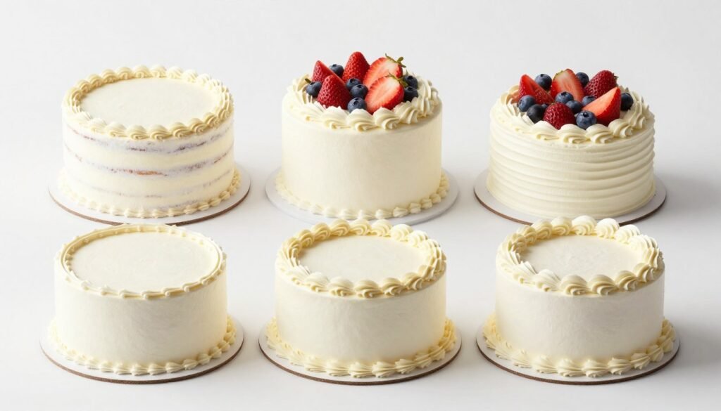 A collection of simple yet elegant cakes showcasing various minimalist decorating techniques