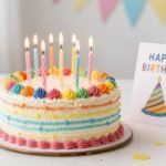 123 Funny Happy Birthday Wishes That Will Make Anyone Laugh A colorful birthday cake with candles and funny happy birthday wishes card
