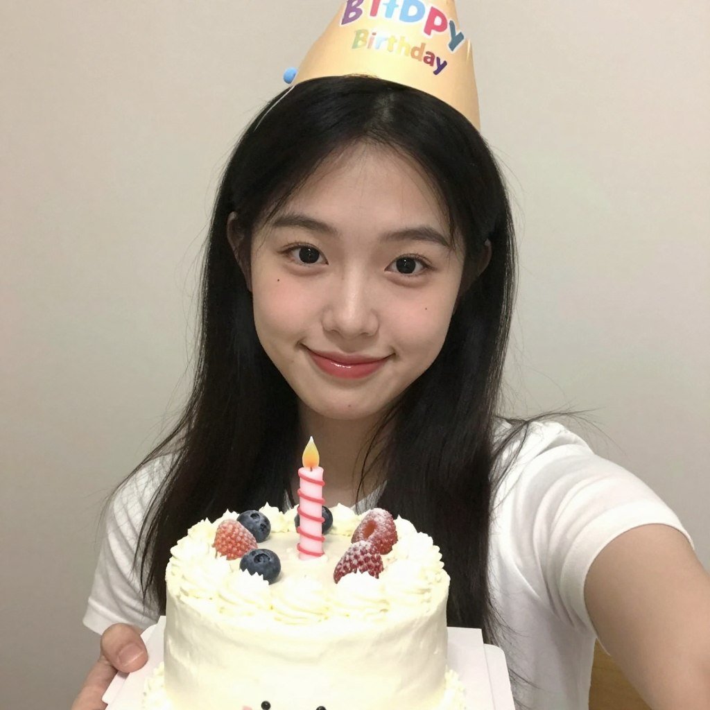 A creative birthday selfie with subtle decorations for a happy birthday to me social post