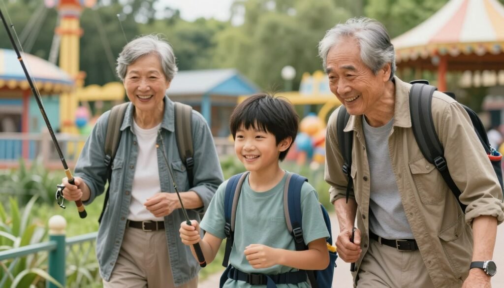 A grandson and grandparents enjoying an outdoor adventure together as a birthday celebration