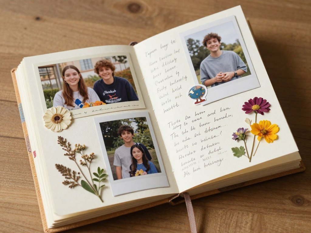 A handmade scrapbook with photos and mementos for a happy birthday in heaven memory A handmade scrapbook with photos and mementos for a happy birthday in heaven memory