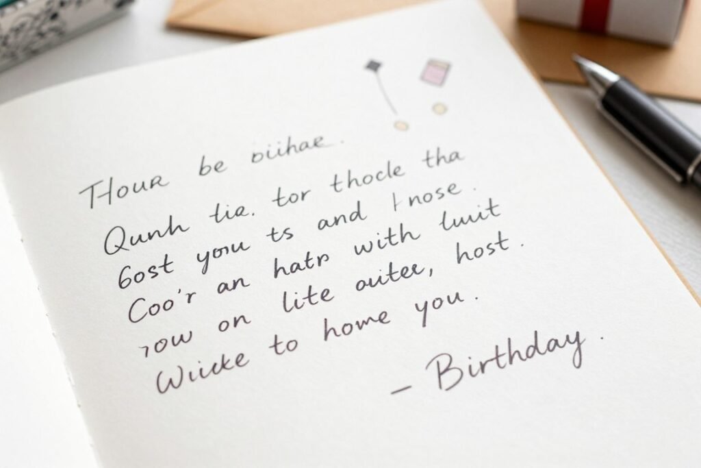 A handwritten letter or card with a sister quote and personal birthday message