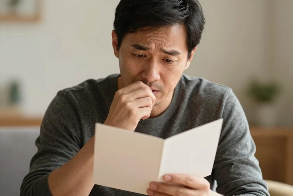 A husband reading a heartfelt birthday letter A husband reading a heartfelt birthday letter
