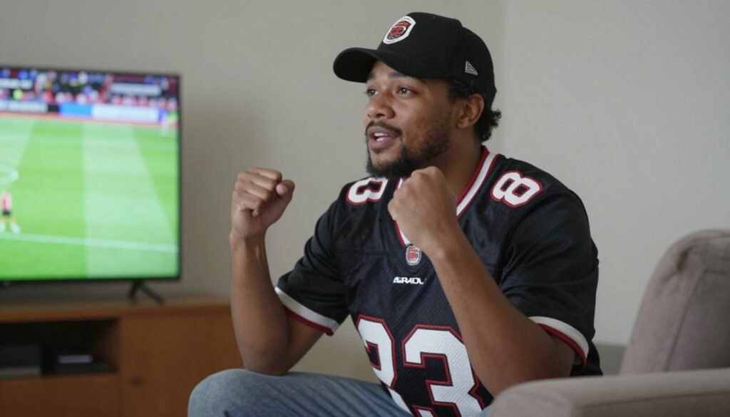 A man wearing sports team merchandise, representing a sports fan brother-in-law A man wearing sports team merchandise, representing a sports fan brother-in-law