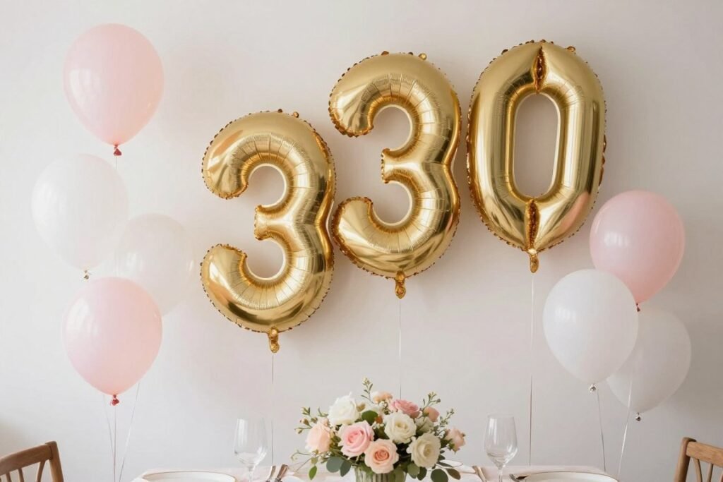 A milestone birthday celebration with decorative gold number balloons