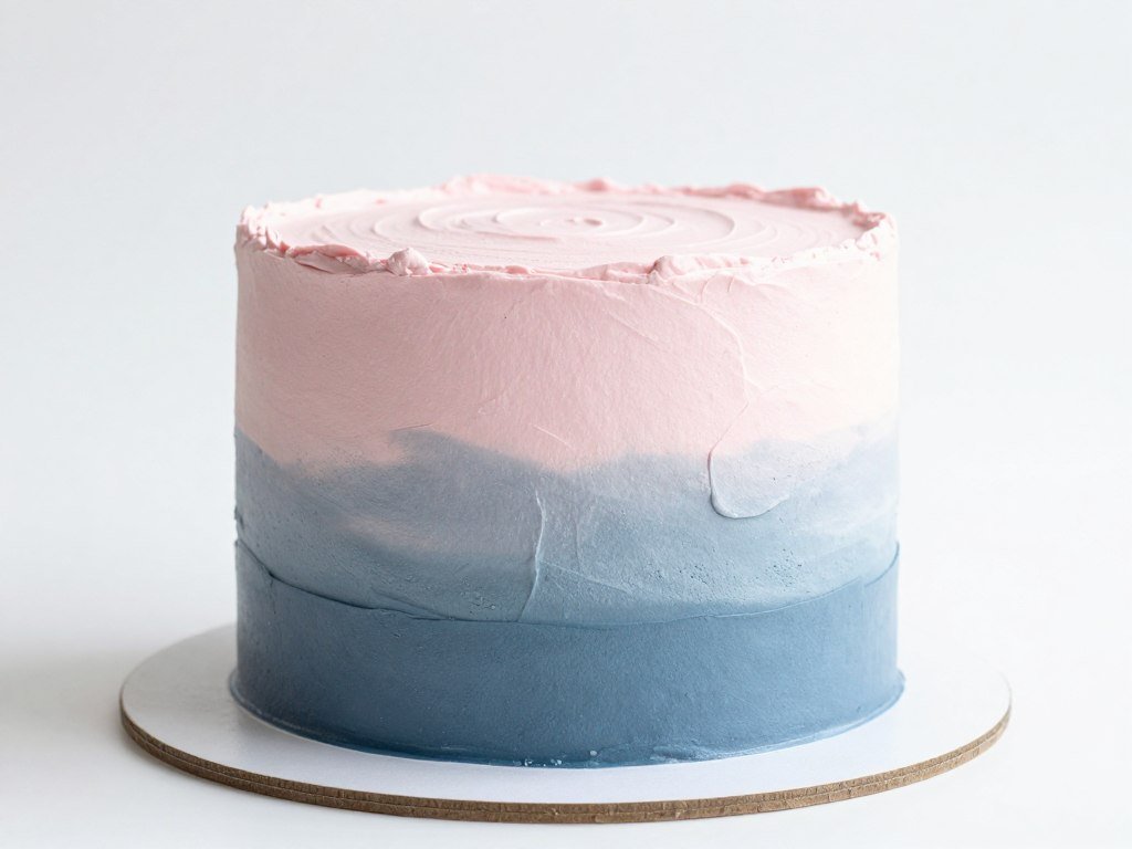 A monochrome blue cake with different shades of blue buttercream creating an ombre effect