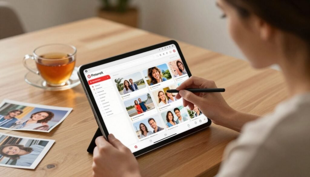 A mother creating a Pinterest board on a tablet for her daughter's birthday, representing happy birthday daughter from mom celebrations A mother creating a Pinterest board on a tablet for her daughter's birthday, representing happy birthday daughter from mom celebrations
