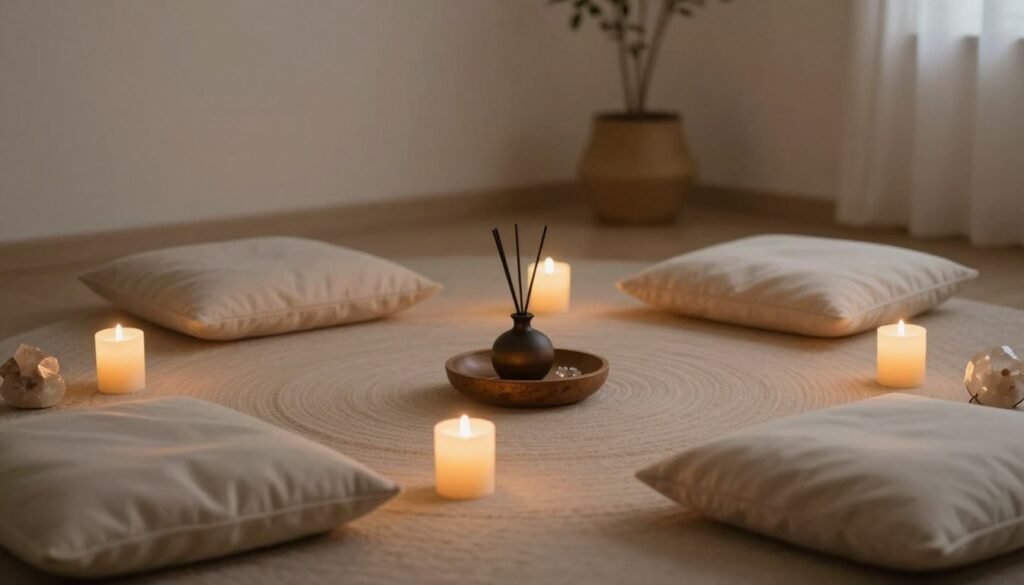 A peaceful meditation space with candles for a mindful happy birthday to me ritual A peaceful meditation space with candles for a mindful happy birthday to me ritual