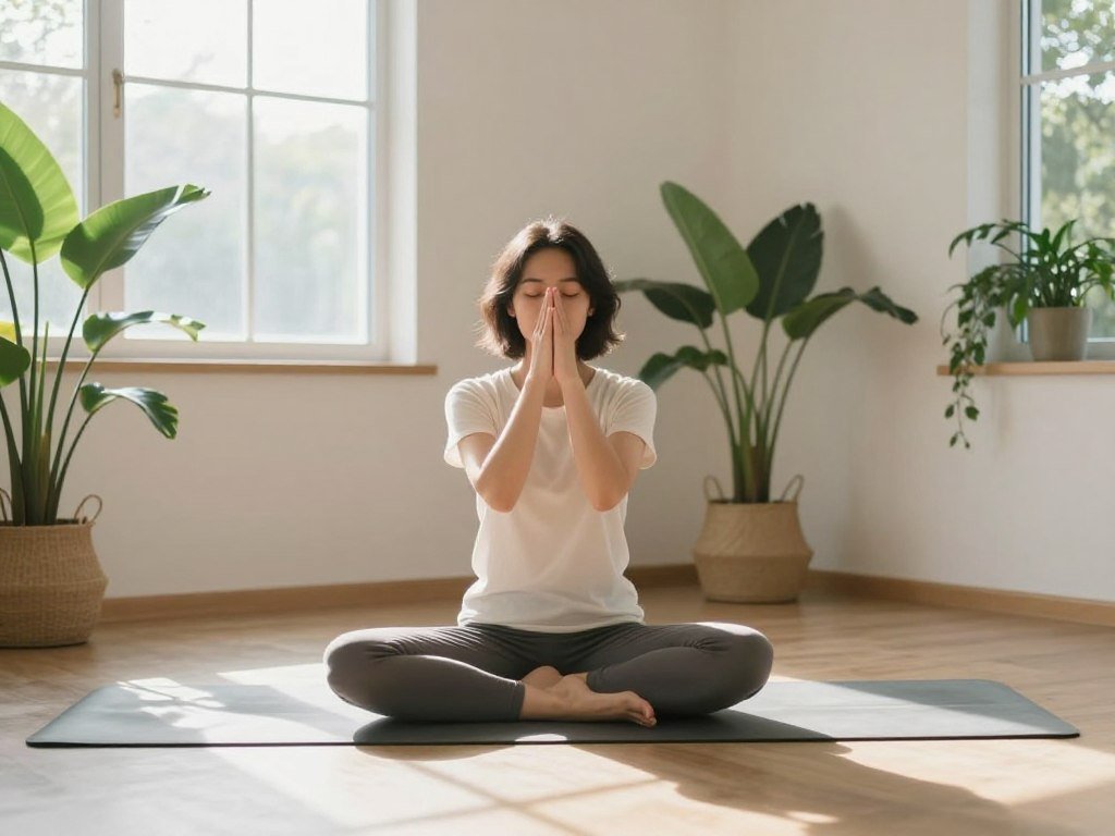 A person practicing yoga in a sunlit room for a happy birthday to me self-care ritual A person practicing yoga in a sunlit room for a happy birthday to me self-care ritual
