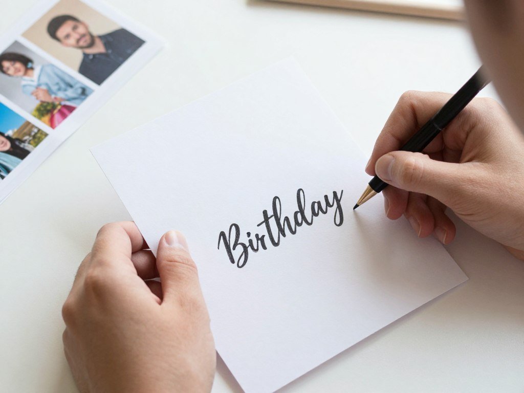 A person writing a personalized birthday card with thoughtful consideration