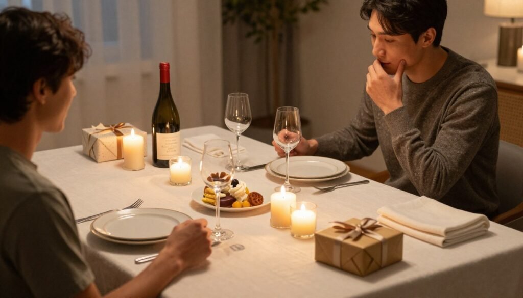 A romantic dinner setup for husband's birthday celebration A romantic dinner setup for husband's birthday celebration