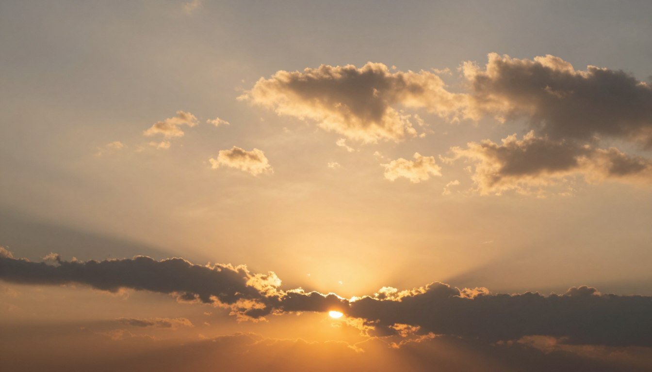 A serene sunset with rays of light breaking through clouds, symbolizing a happy birthday in heaven celebration