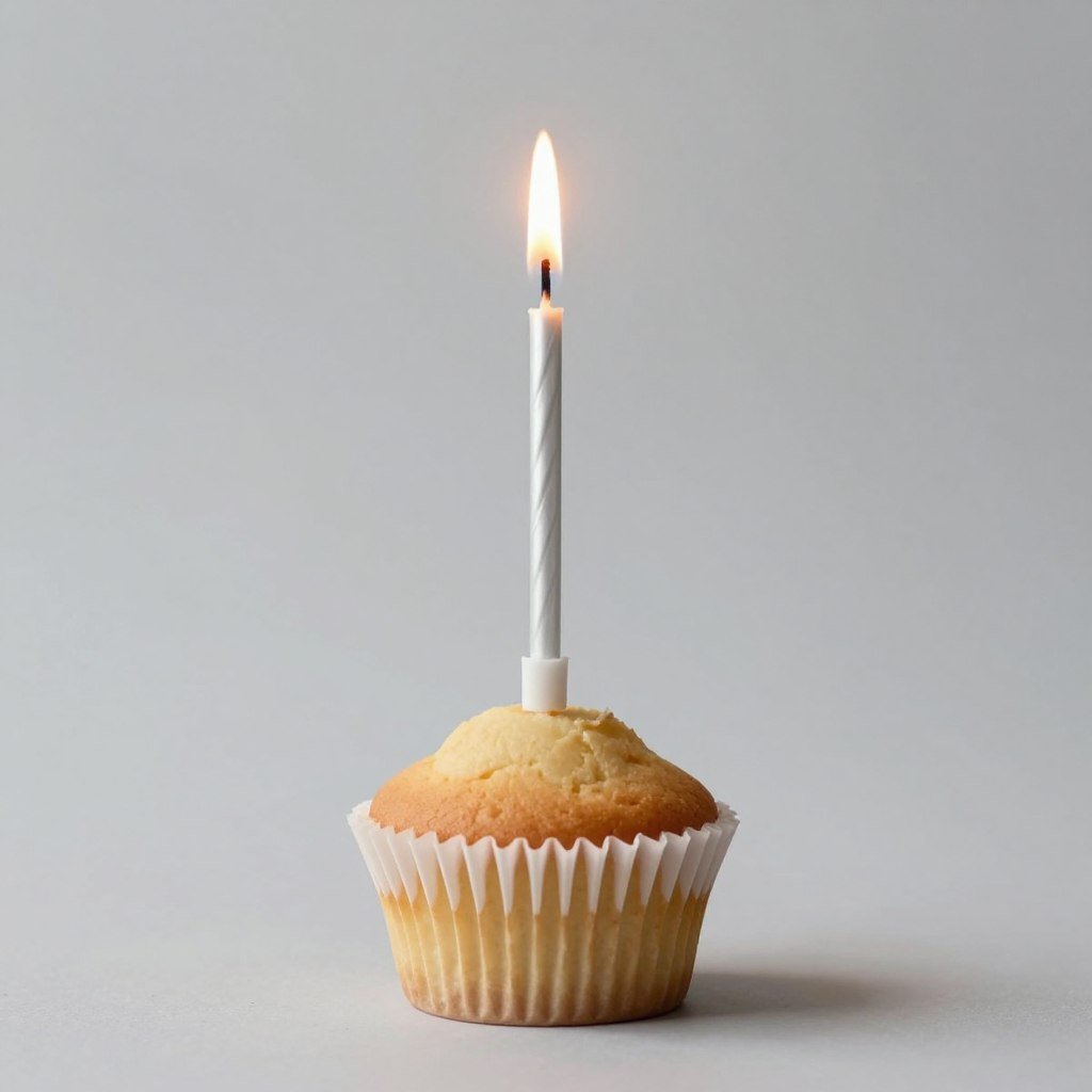A simple birthday cupcake with a single candle