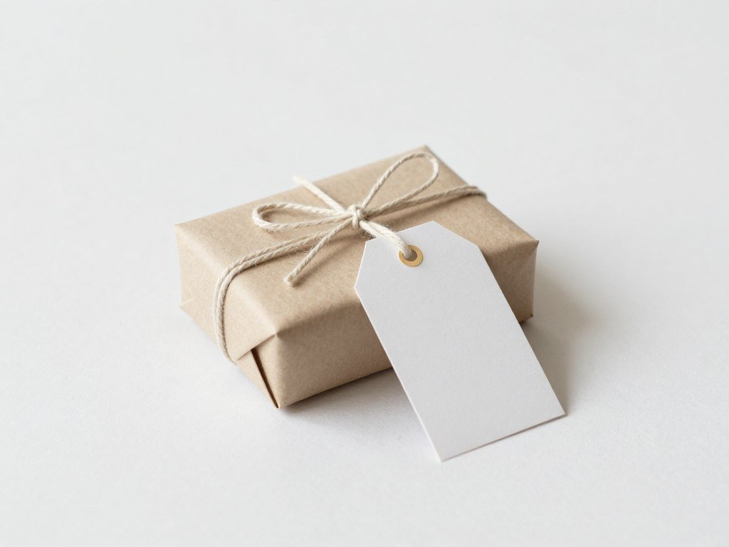 A small wrapped gift with a minimalist tag representing simple happy birthday best friend quotes