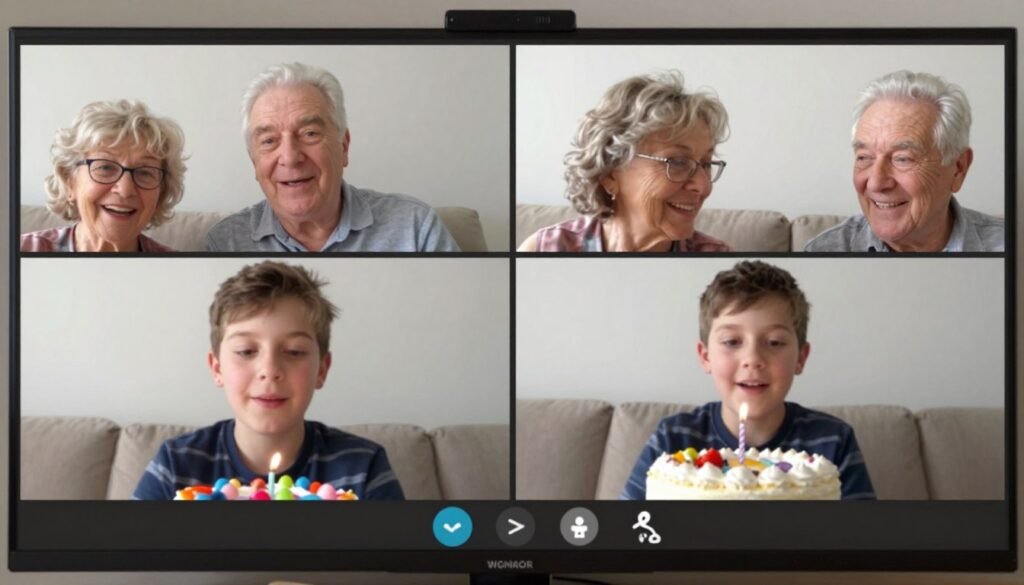 A virtual birthday celebration with grandparents and grandson connecting via video call