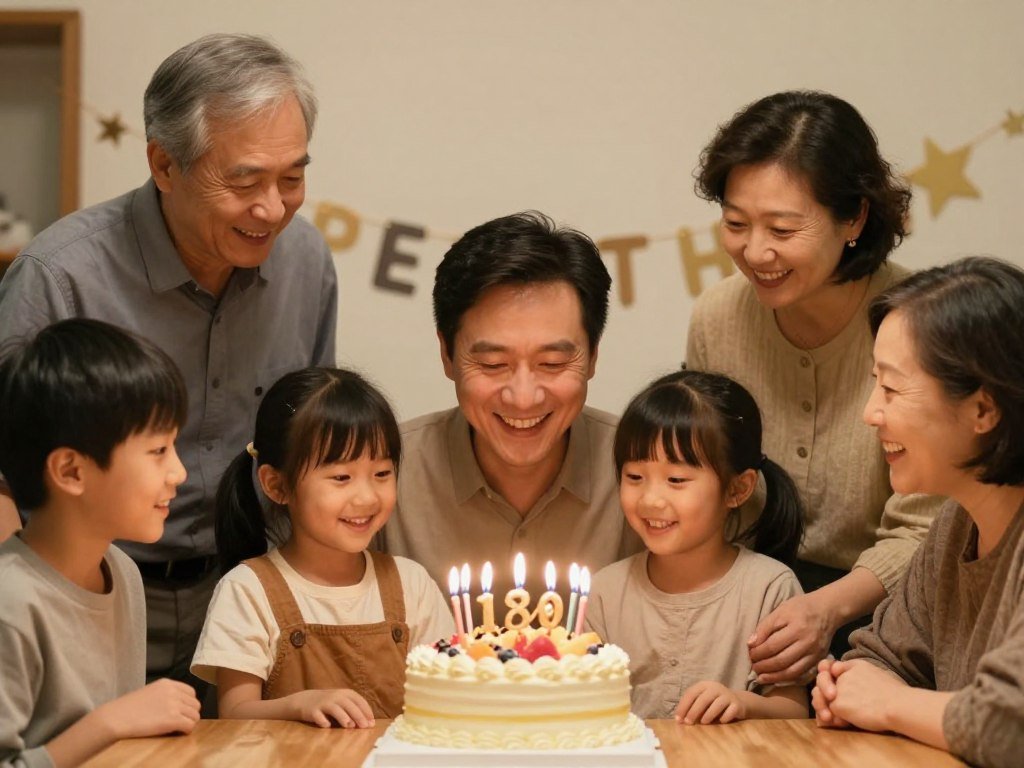 A warm family moment celebrating a parent's birthday with happy birthday wishes A warm family moment celebrating a parent's birthday with happy birthday wishes