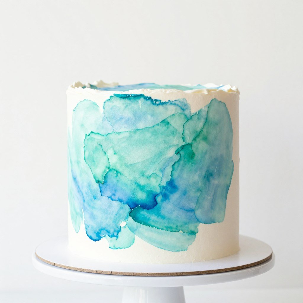 Abstract watercolor cake with blue and teal color blending